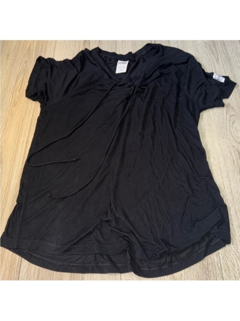 Victoria’s Secret pink black lace up short sleeve shirt top